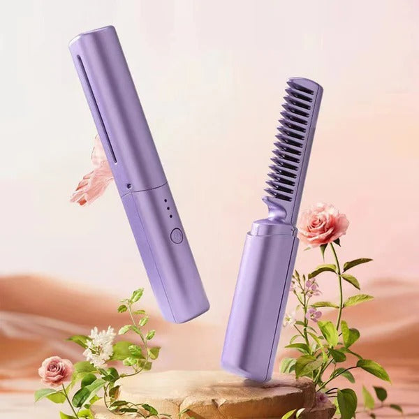 2-in-1 Wireless Hair Styling Brush, Straightener, Curler Comb