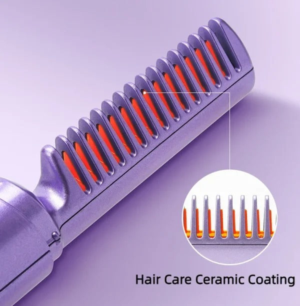 2-in-1 Wireless Hair Styling Brush, Straightener, Curler Comb